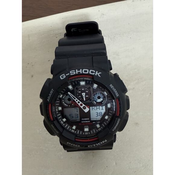 Casio G-Shock GA-100 Black & Red Analog Digital Shock Resistant Watch WR200M - Picture 9 of 16